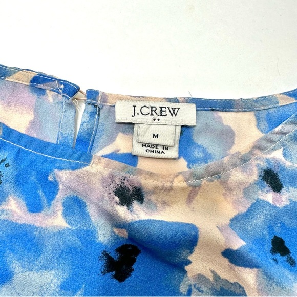 Women’s J Crew Floral Peplum Top Shirt Ruffled Blue Off White - Picture 3 of 8